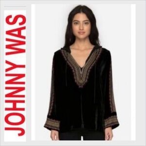 California Moonrise Black Velvet Boho Hippie Chic Embroidered Hooded Tunic XL